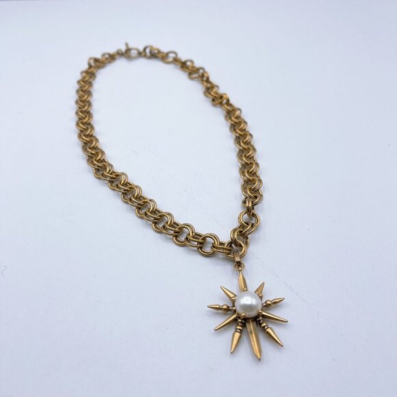 Kendra Scott Jewelry - Gold-Tone Kendra Scott Rogan Starburst Pendant Necklace Faux Pearl Center Chunky